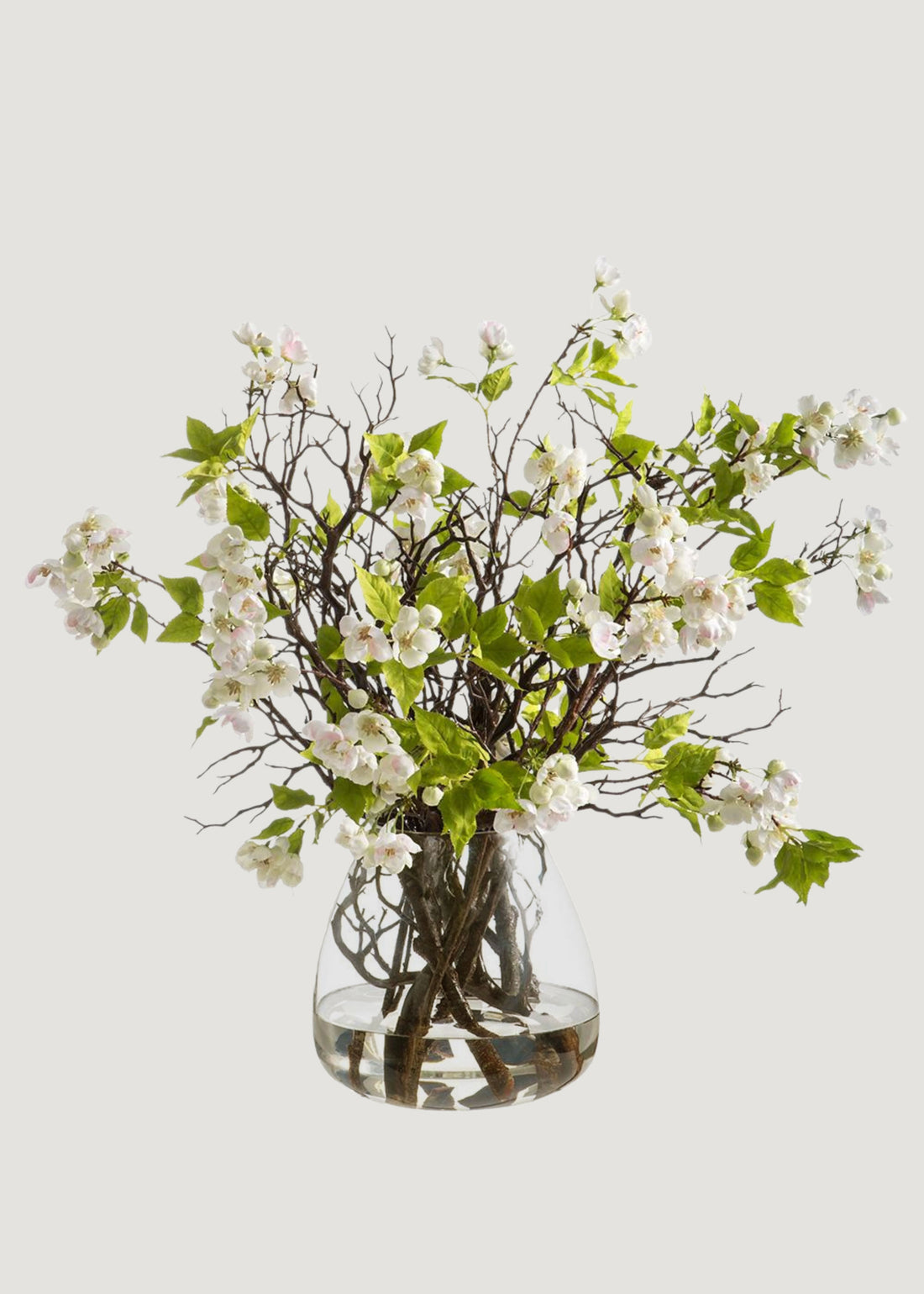 Large White Fake Blossom Flower Arrangement in Glass Vase