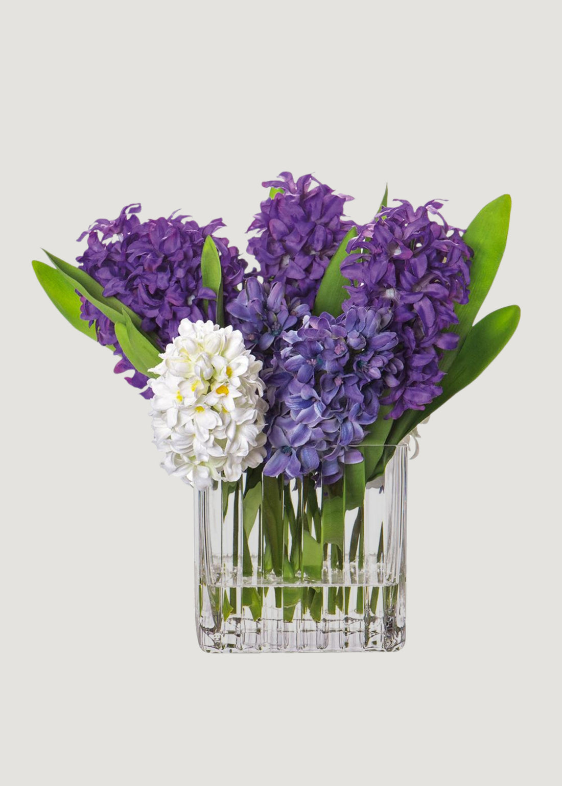 Purple Fake Hyacinth Flower Arrangement in Glass Vase
