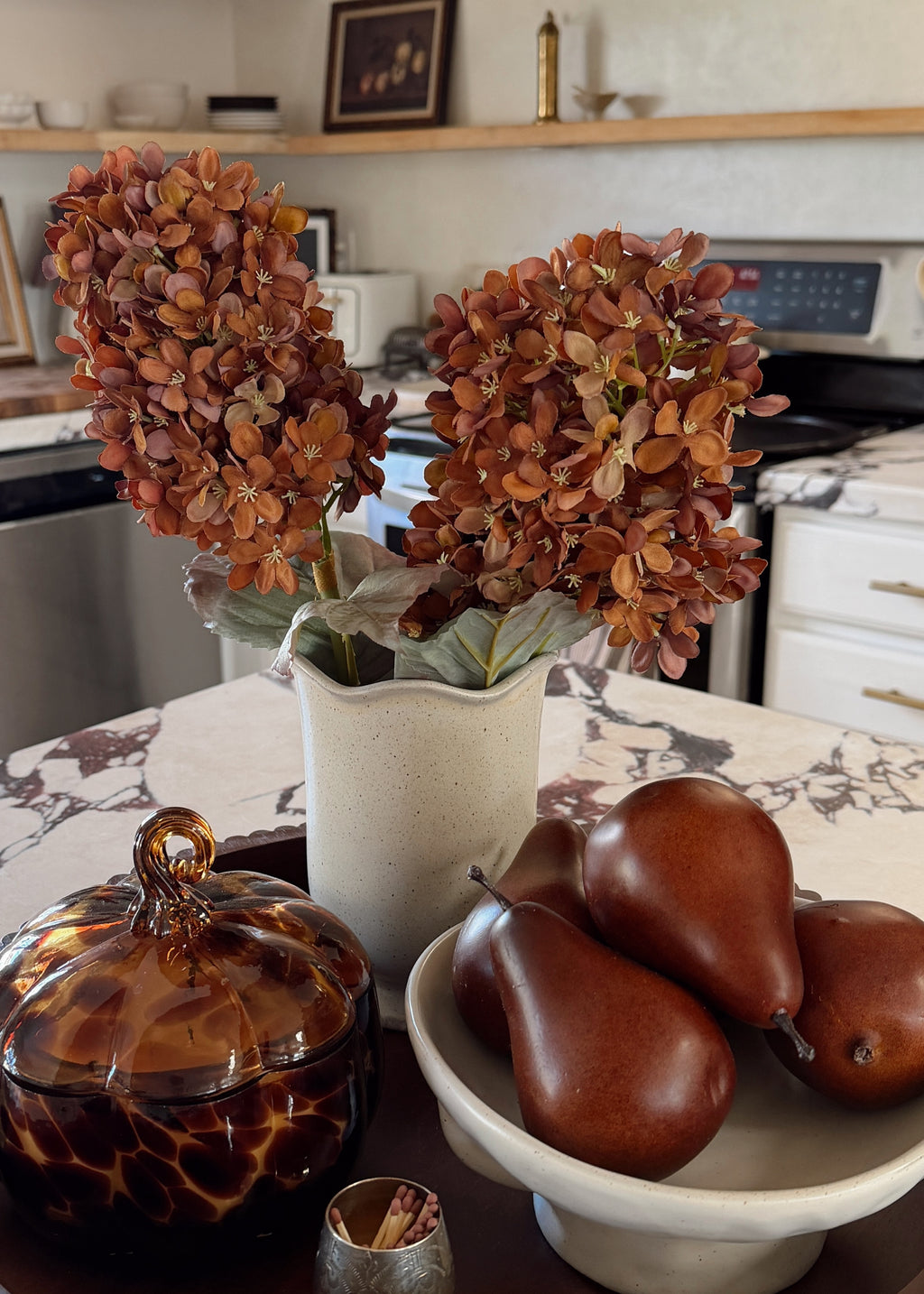  Dried Look Hydrangeas in Brown in a Vase