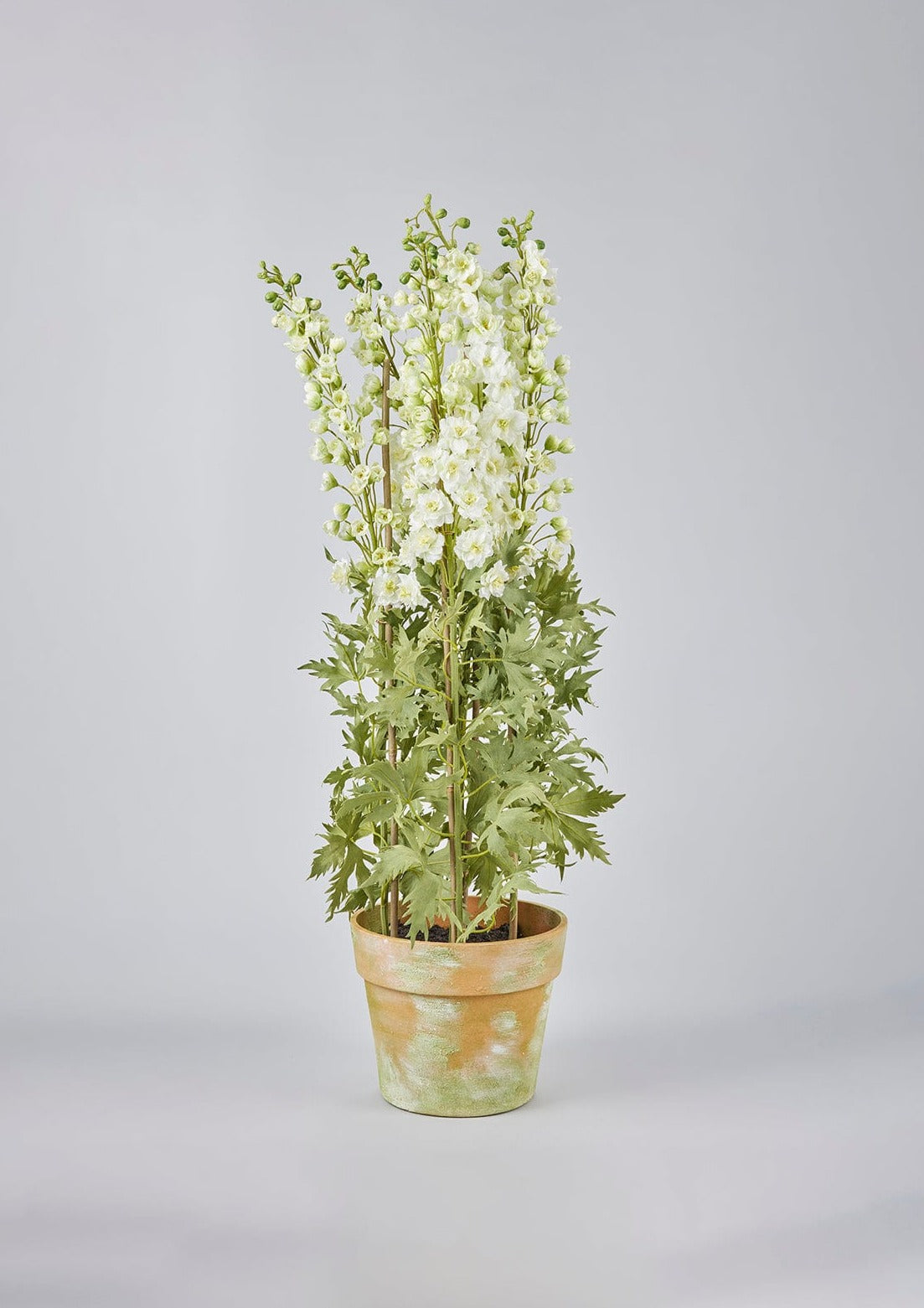 Afloral Faux Potted Floor Plant of White Delphinium Flowers