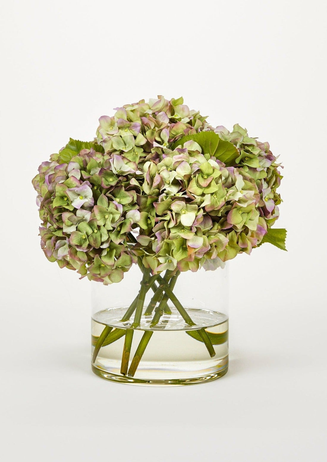 Afloral Faux Arrangements Green Purple Hydrangea Flowers in Glass Vase