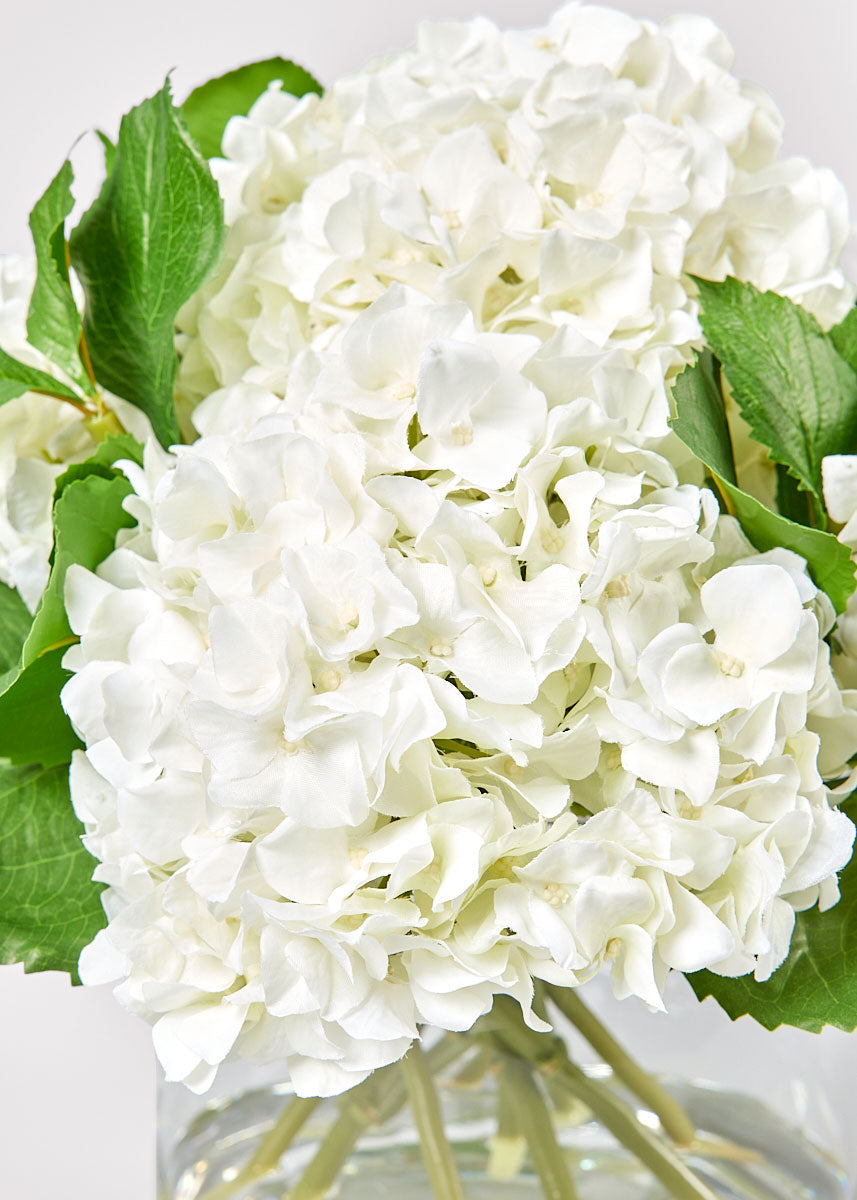 White Faux Hydrangea Flower Arrangement Close Up