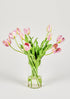 Faux Botanicals Pink Tulip Arrangement in Glass Cylinder Vase