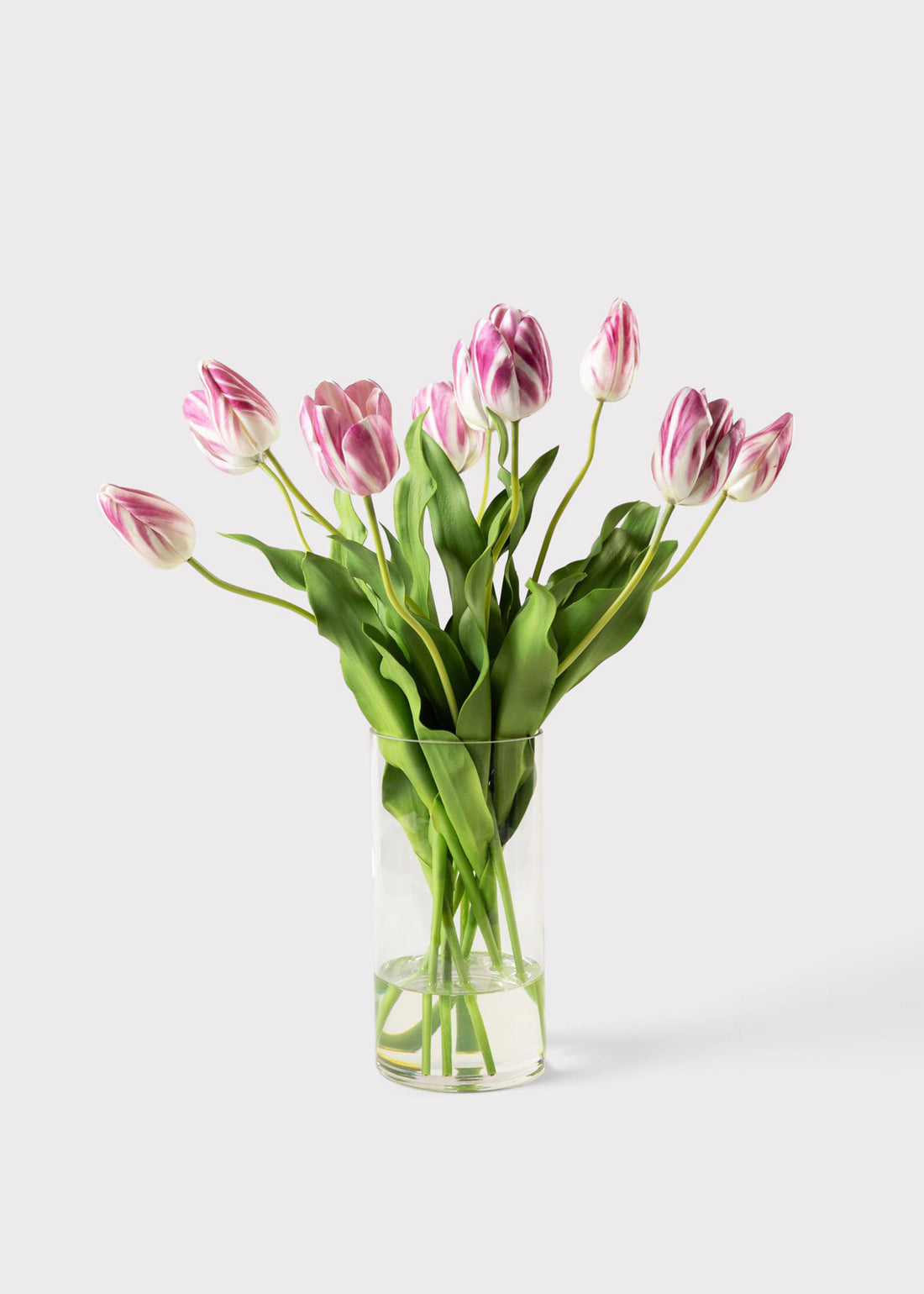 Luxe Arrangement of Mauve Faux Tulips in Glass Cylinder Vase