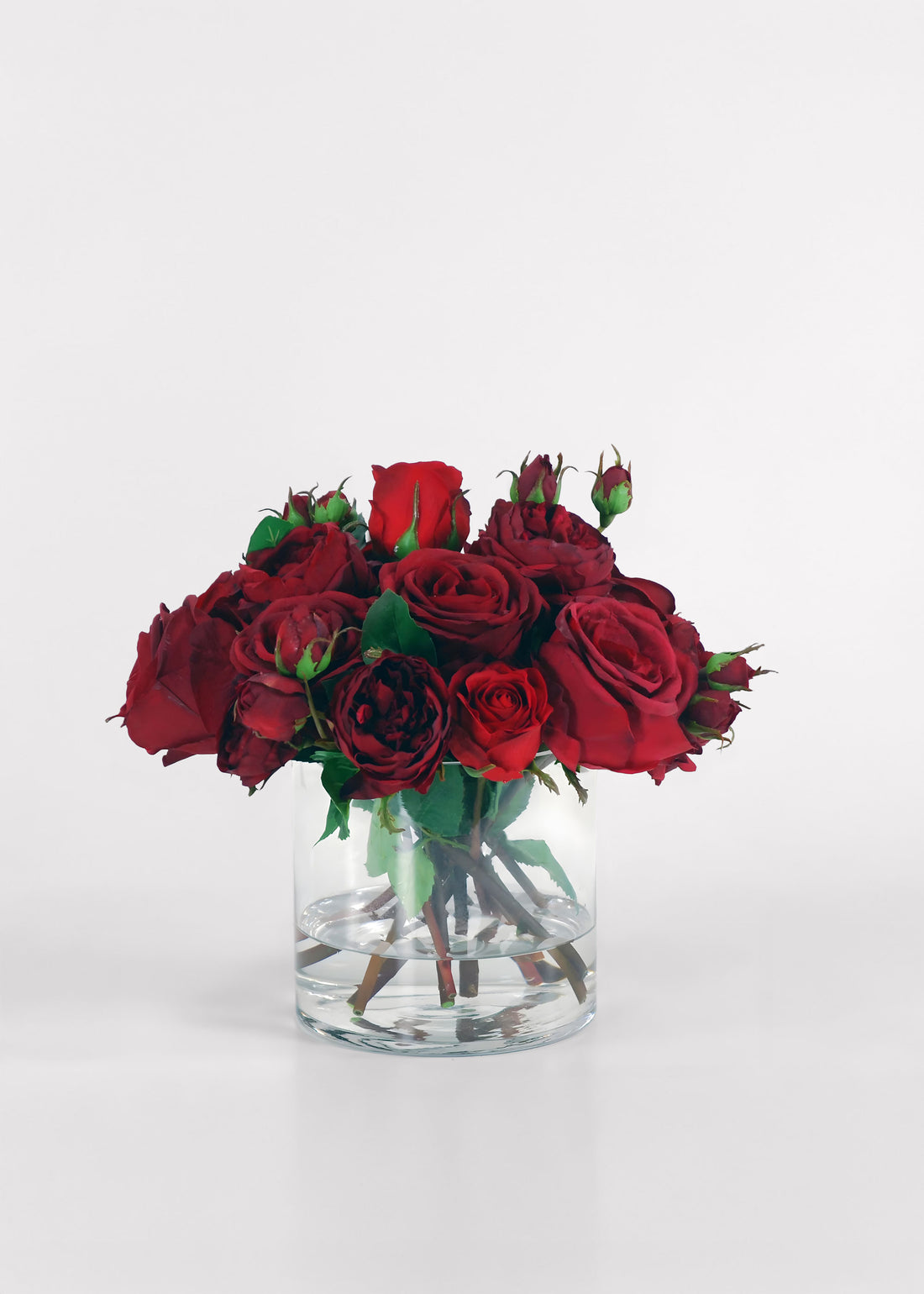 Faux Arrangement of Red Roses in Glass Vase
