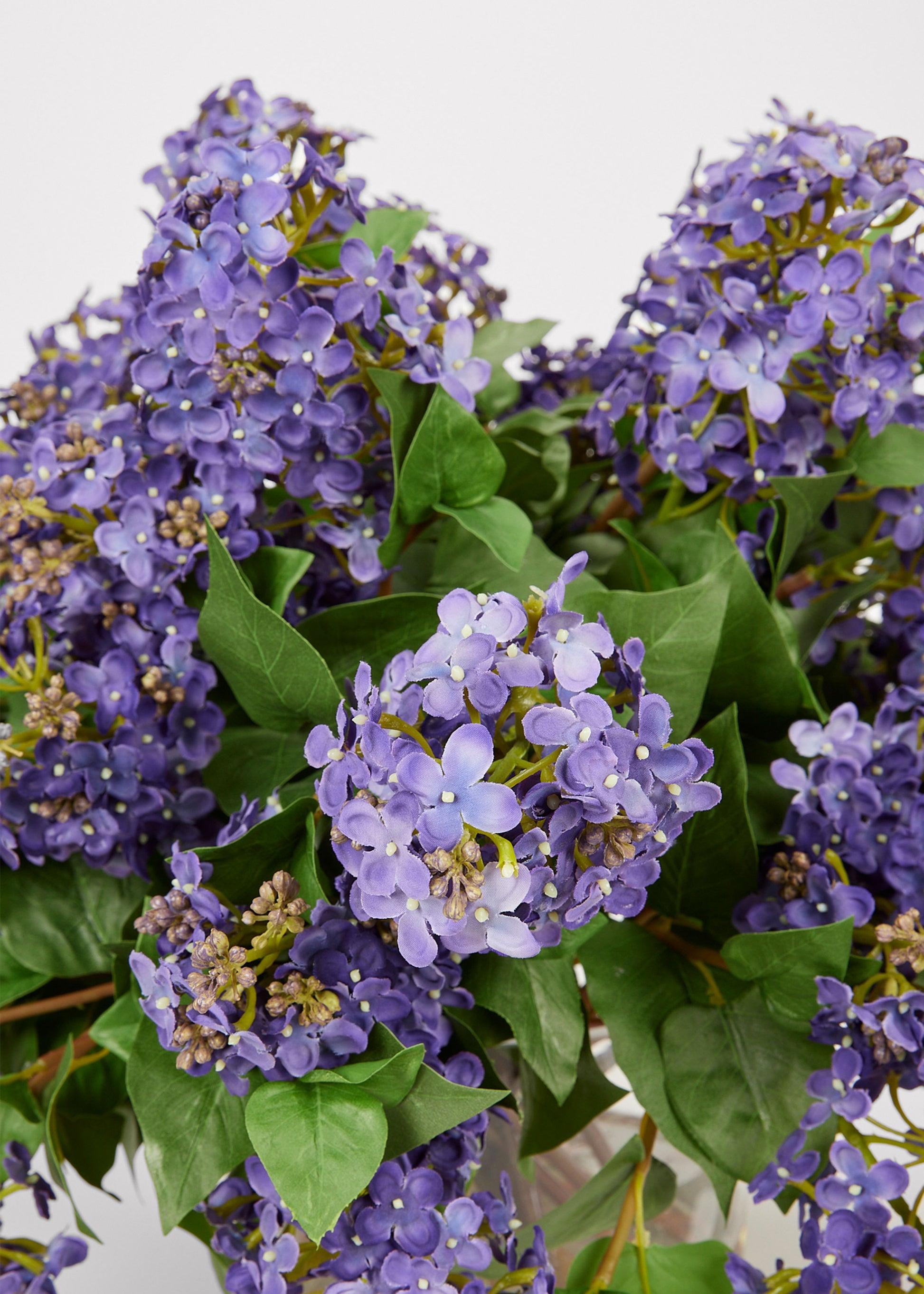 Luxury Faux Flowers Purple Lilac Arrangement in Glass Vase