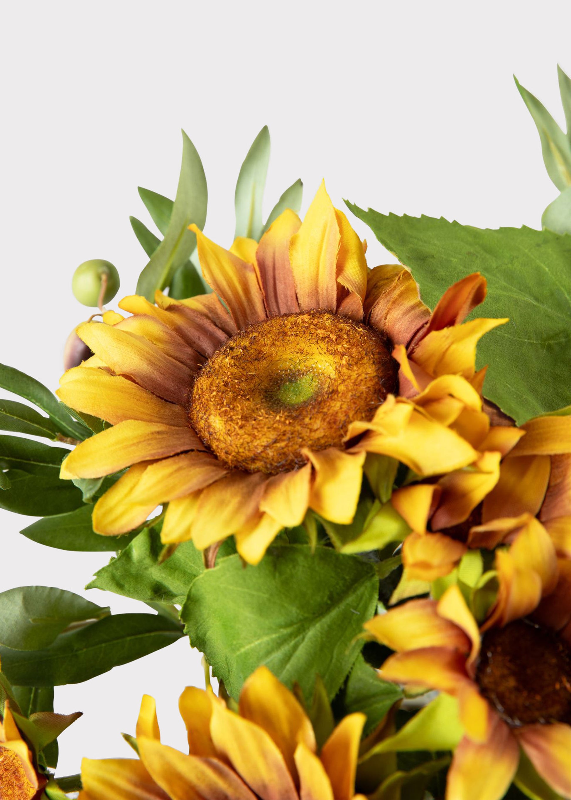 Artificial Blooming Sunflowers in Glass Vase Arrangement