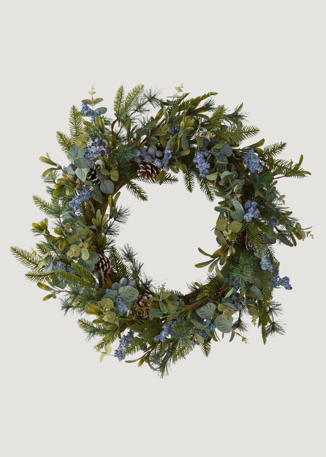 Fake Pine Winter Foliage Wreath with Blue Berries