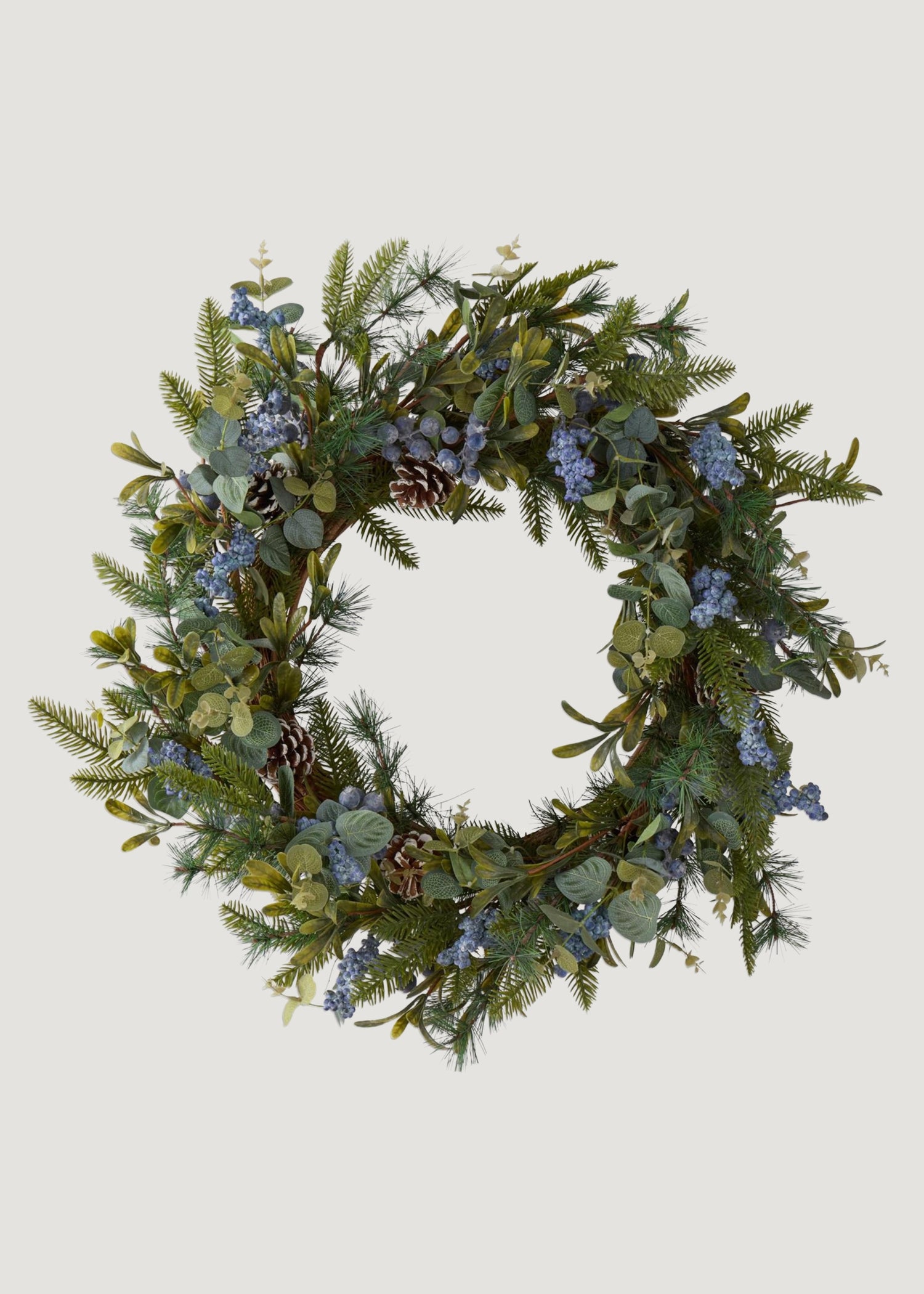 Fake Pine Winter Foliage Wreath with Blue Berries 