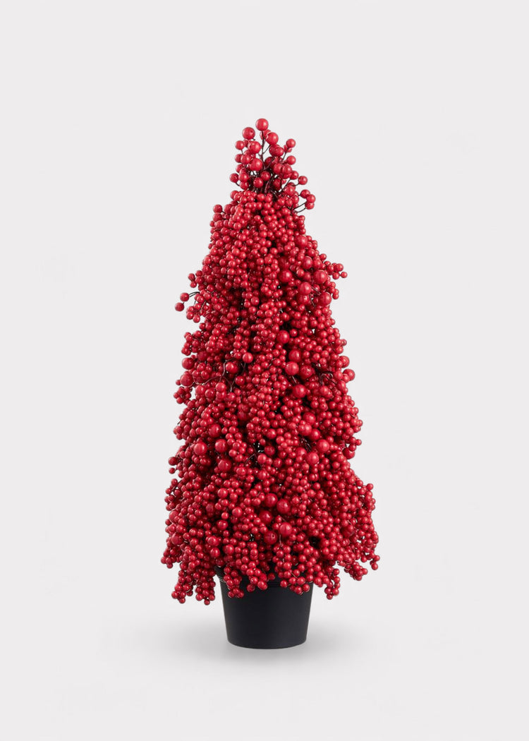Fake Table Top Tree Holiday Red Fake Berry Topiary Tabletop Tree in Pot - 30