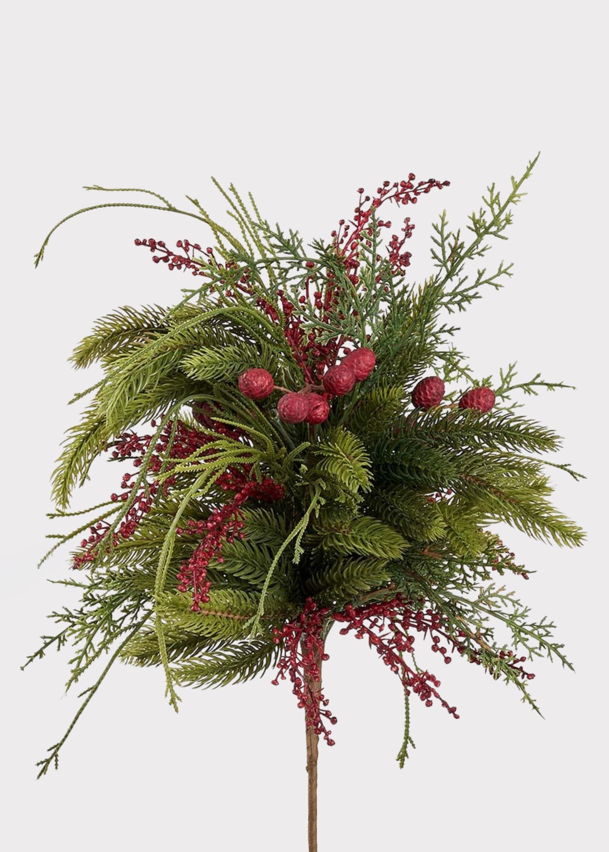 Green Fake Winter Pine and Sedum Bush with Red Berries 