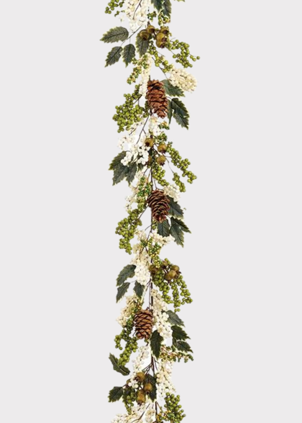 Green Cream Fake Berry and Holly Leaf Christmas Garland