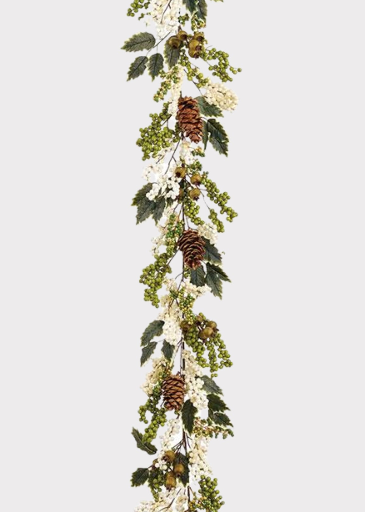 Green Cream Fake Berry and Holly Leaf Christmas Garland