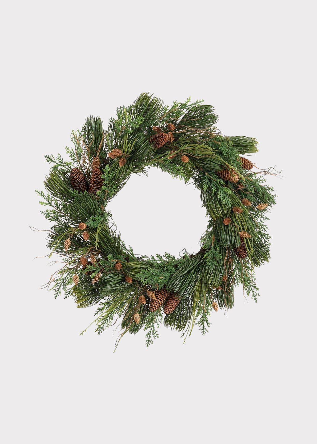 Artificial Holiday Pine Foliage Wreath with Cones