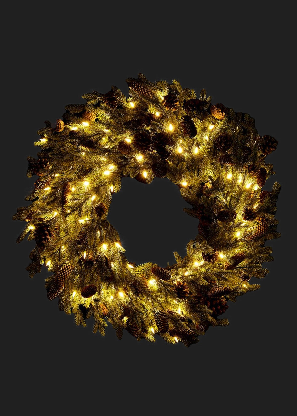 Pre-Lit Holiday Spruce and Pine Cone Wreath 