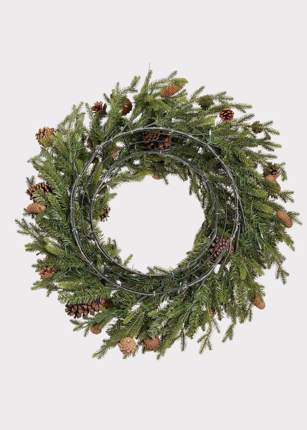 Back of a Fake Spruce and Cone Pre-Lit Holiday Wreath with LED Lights 