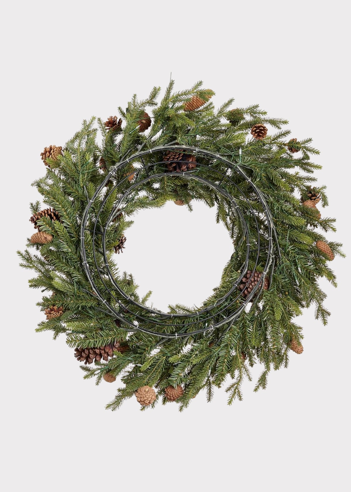 Back of a Fake Spruce and Cone Pre-Lit Holiday Wreath with LED Lights 