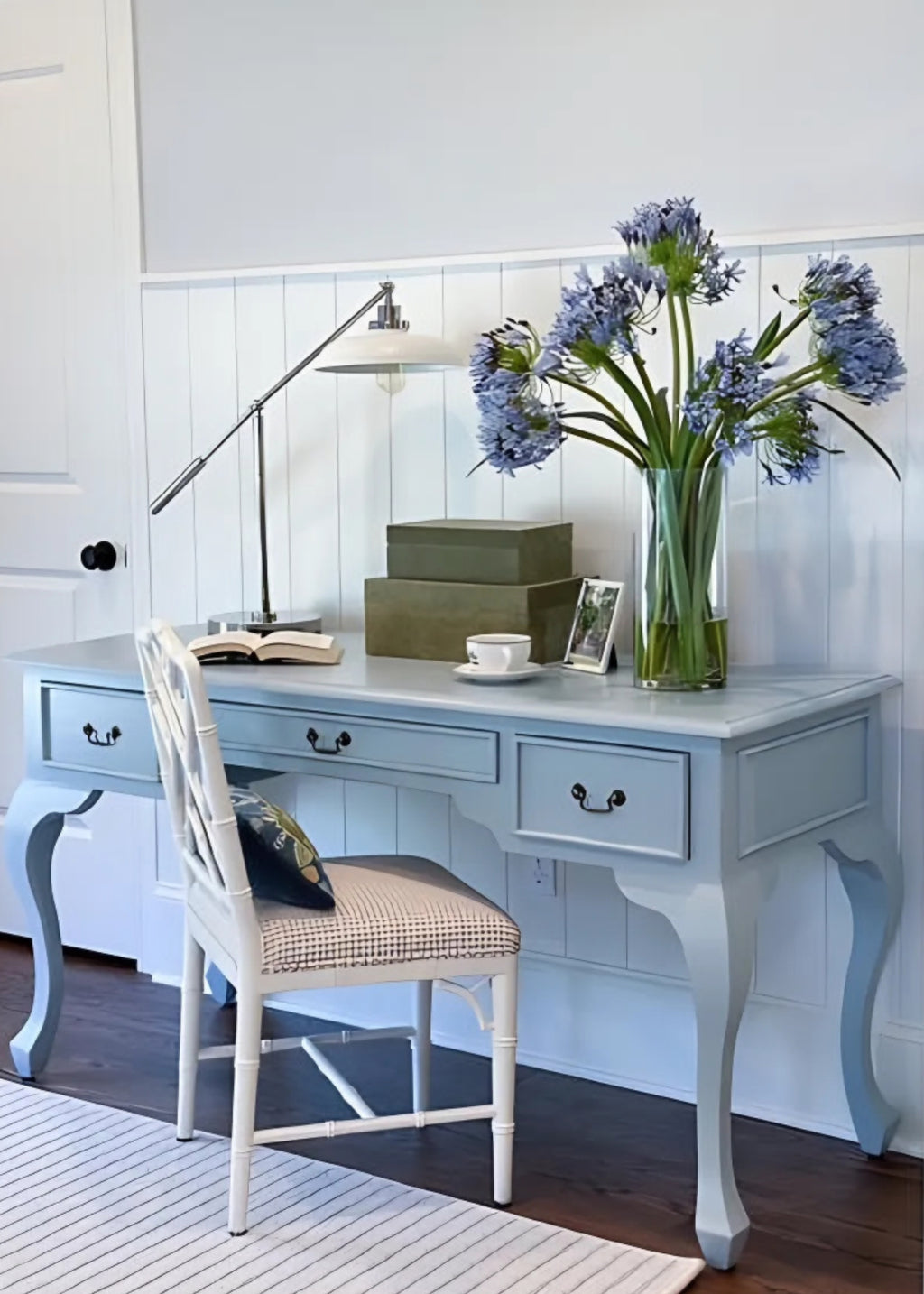 Blue Faux Agapanthus Flower Arrangement in Glass Vase - 31"