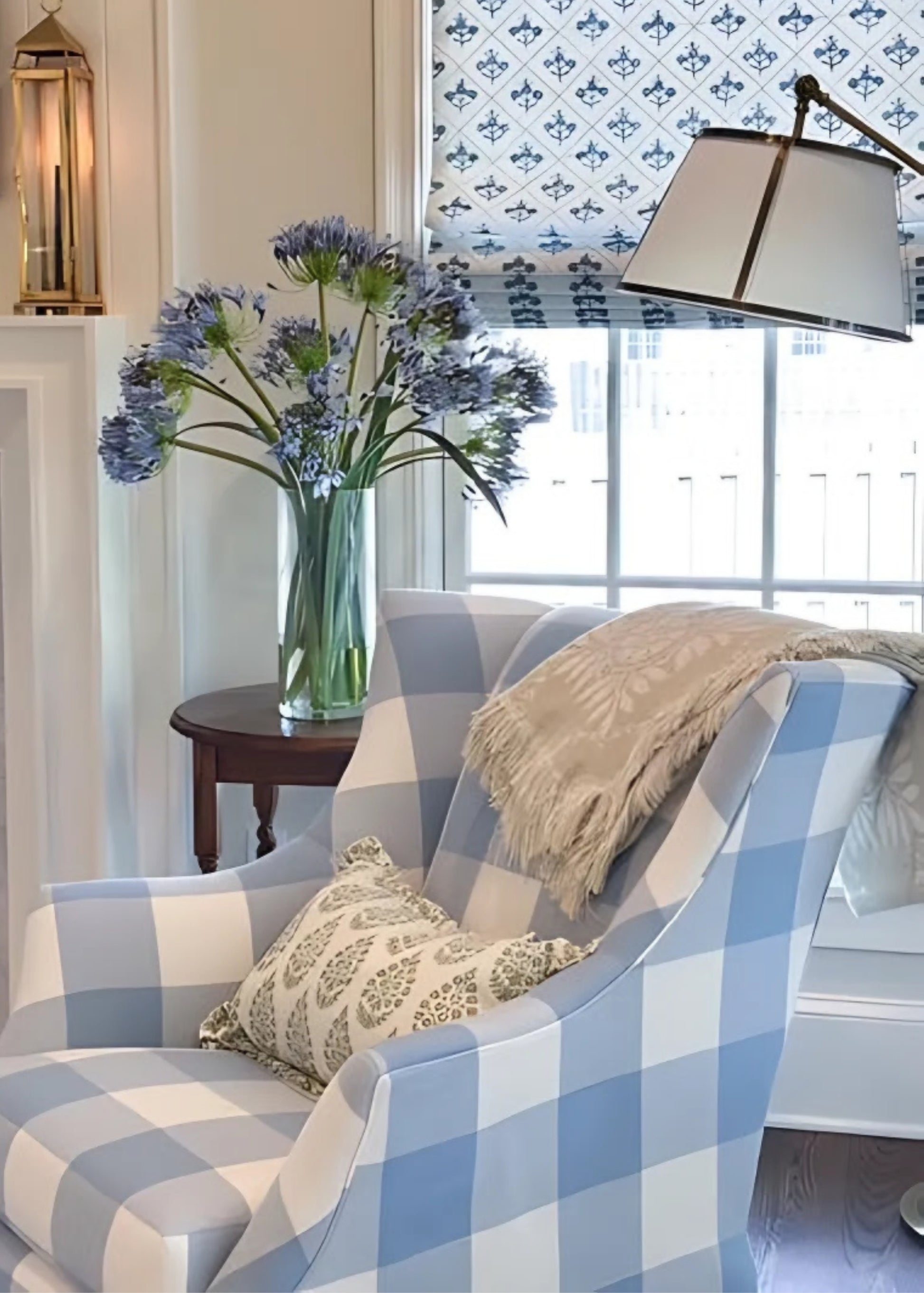 Blue Faux Agapanthus Flower Arrangement in Glass Vase - 31"