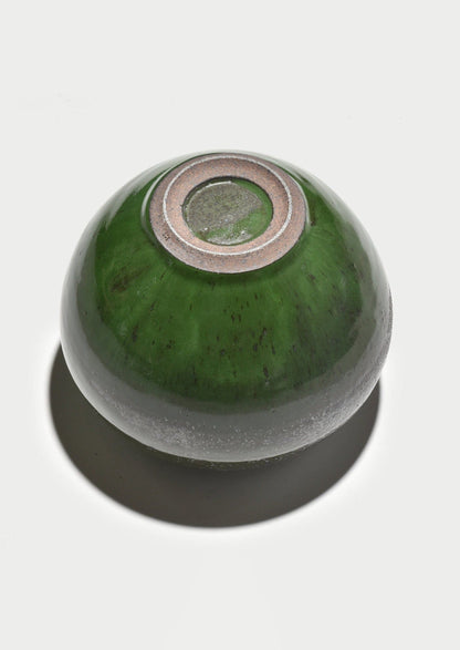 Bottom View of Green Glazed Clay Rose Bowl Vase by Bob Dinetz at Afloral