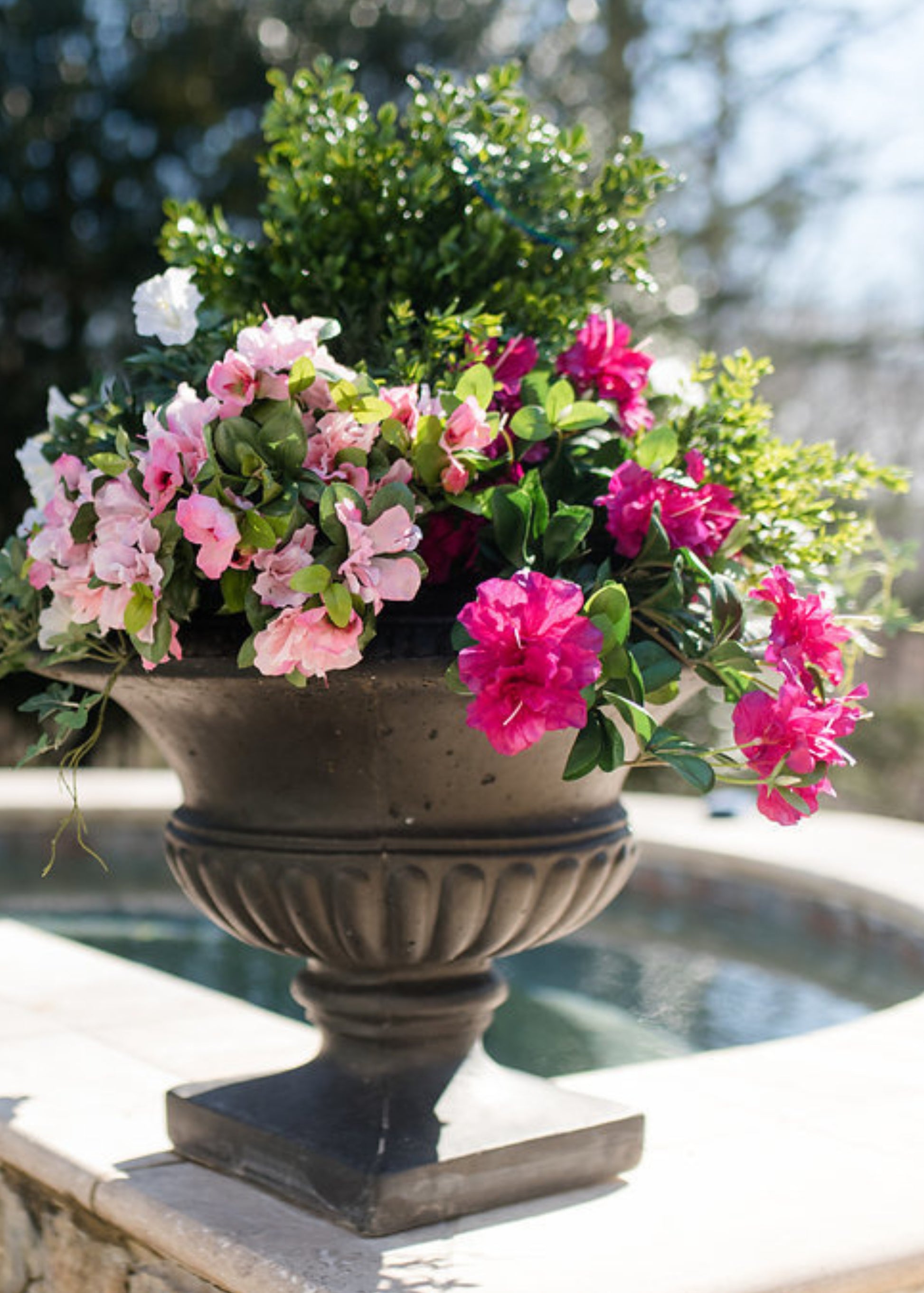 Artificial Boxwood and Flower Arrangement