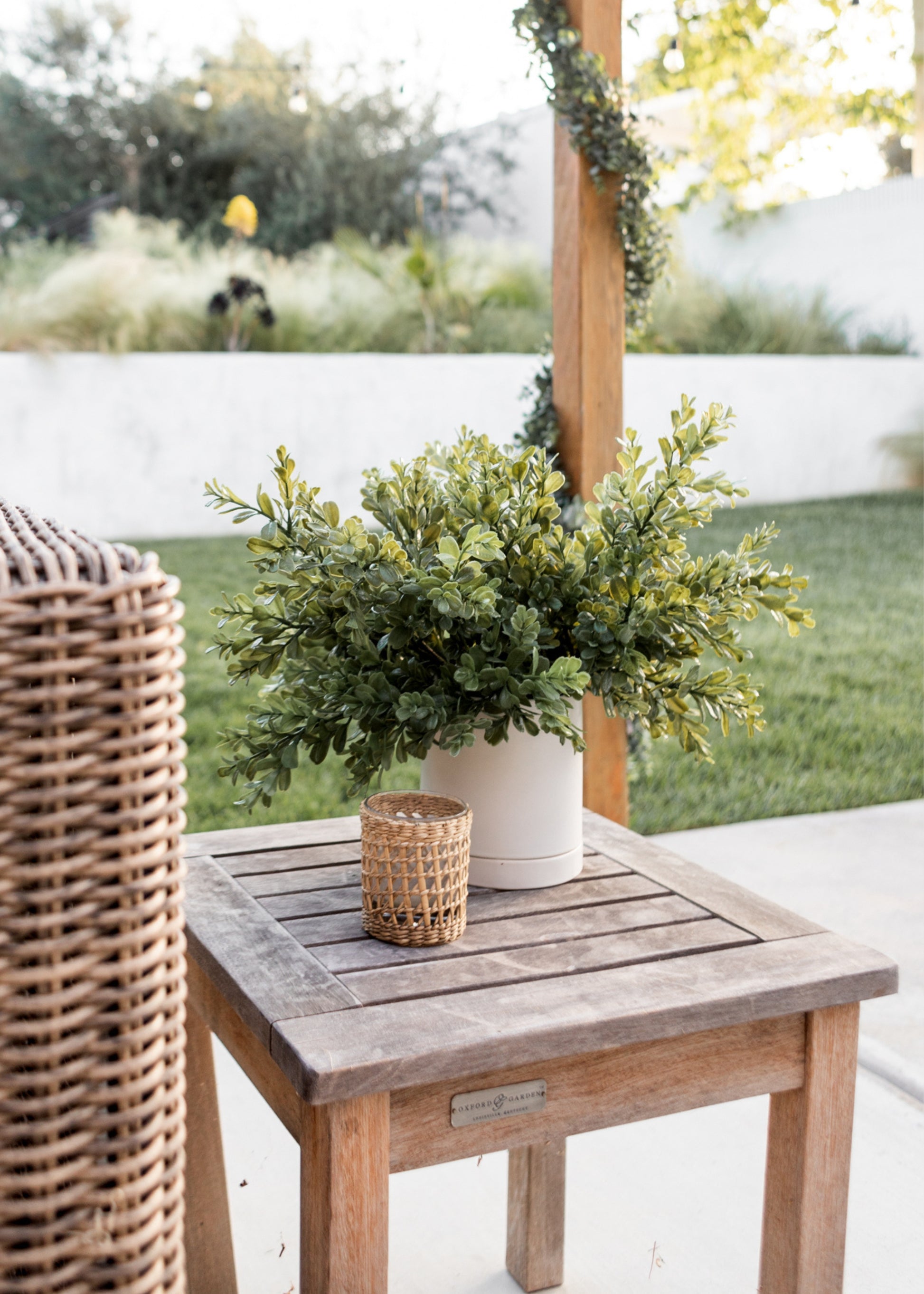 Artificial Boxwood Stems Styled Outdoors
