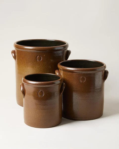 Farmhouse Pottery Agrarian Stoneware Crock in Brown Glaze - Half Gallon