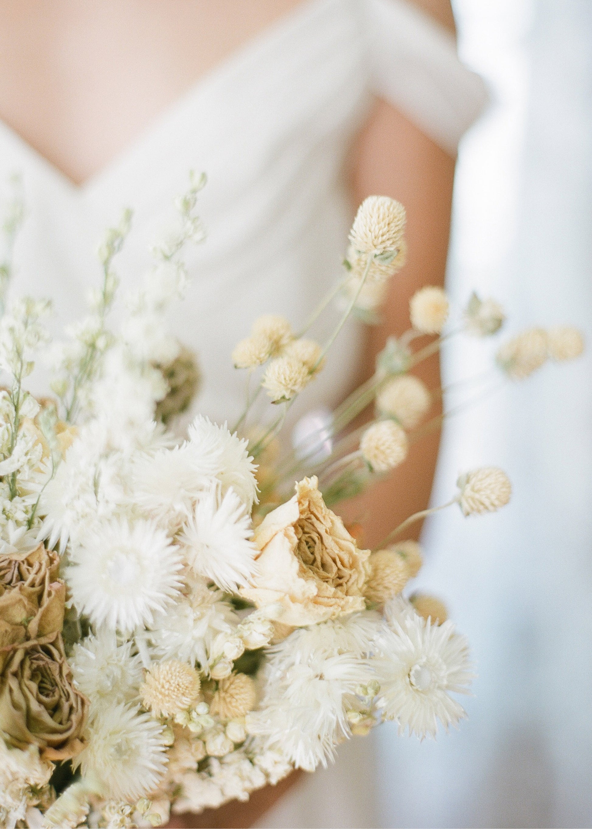 dried flower bouquet with everlastings and roses
