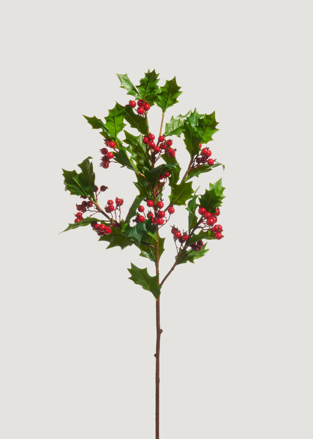 Fake Holly Leaves and Red Berries  Branch 