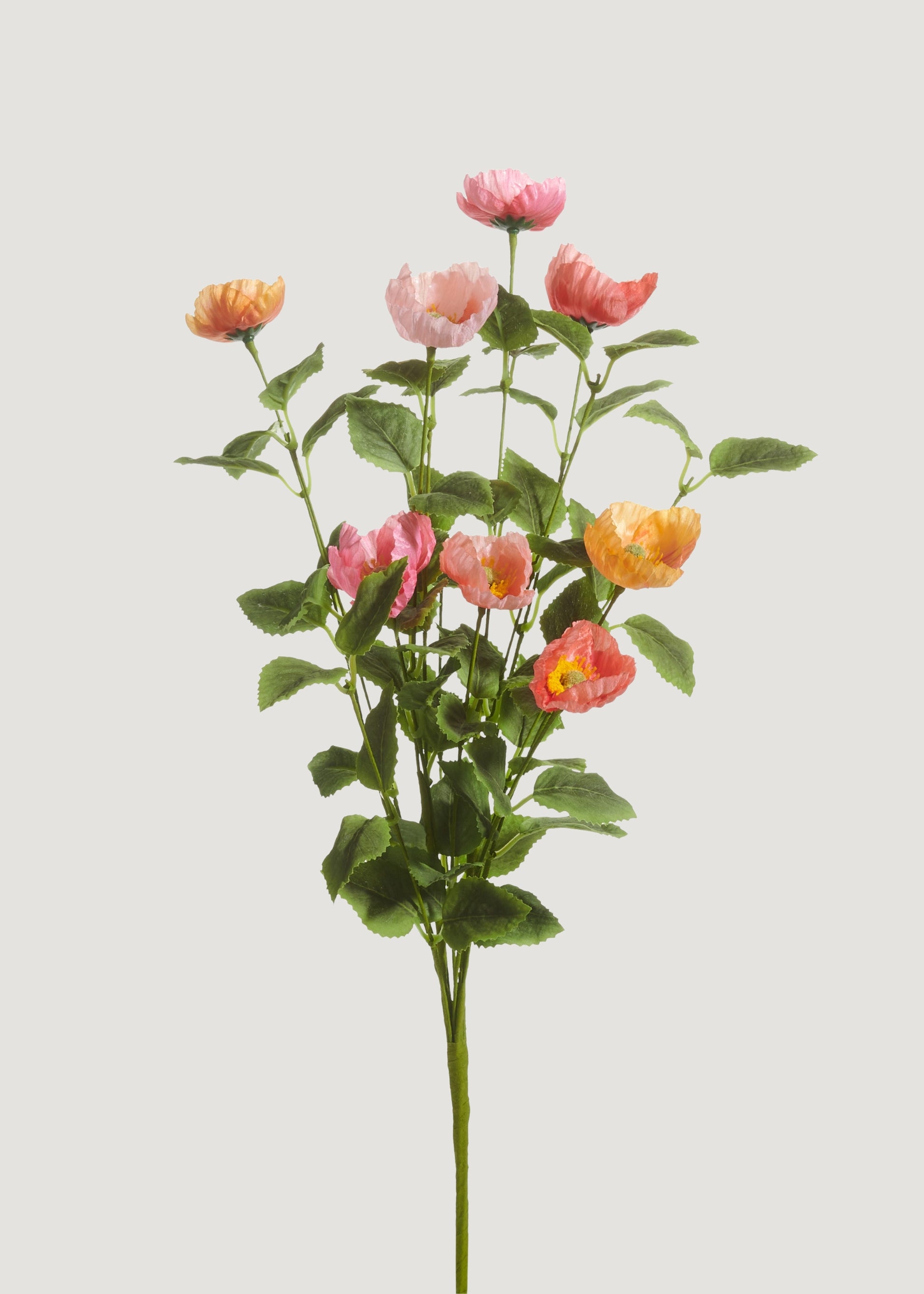 Artificial Poppy Flower Bush in Pink and Coral 