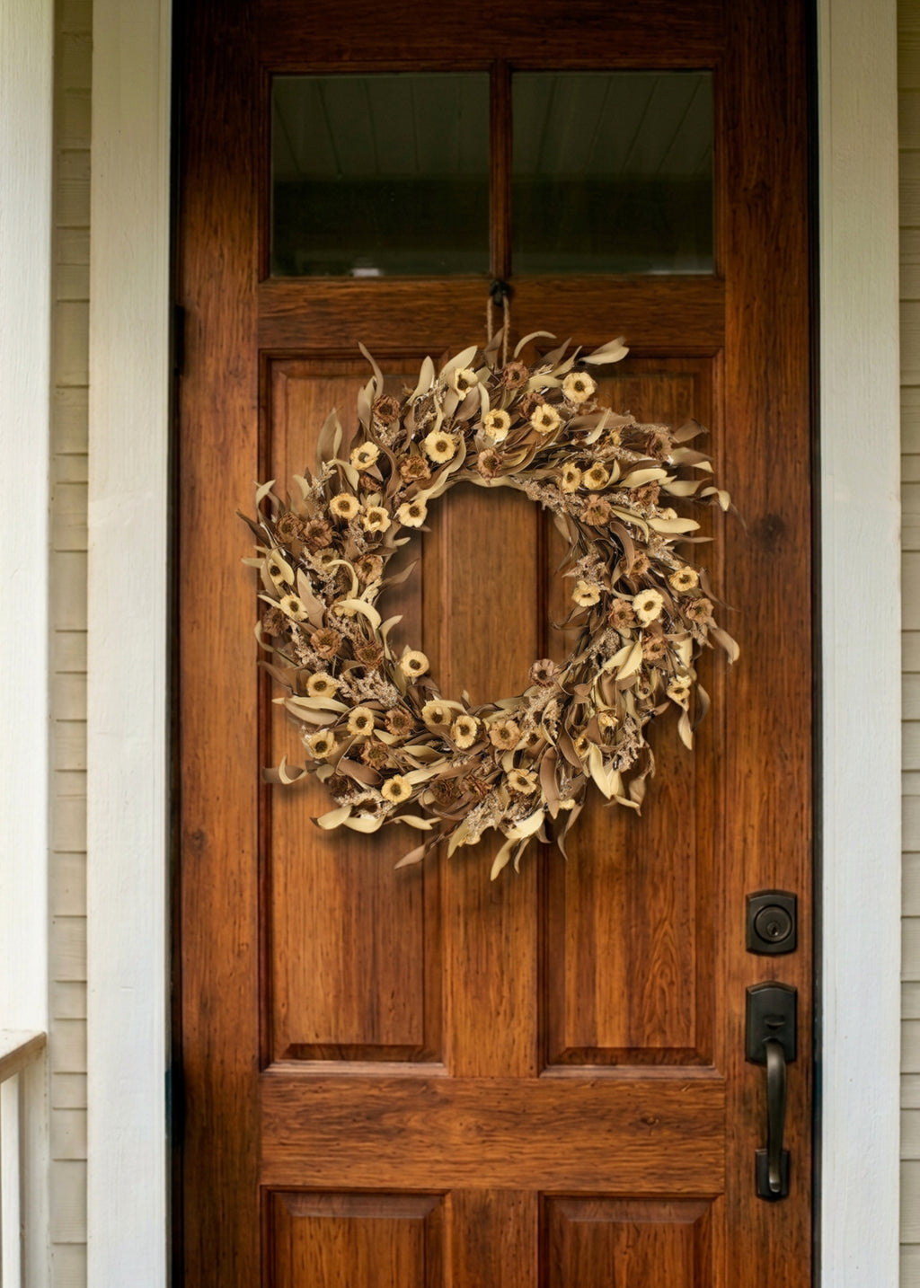 fall wreath on porch door