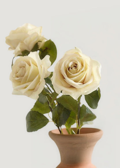 Bundle of three eggshell white faux roses