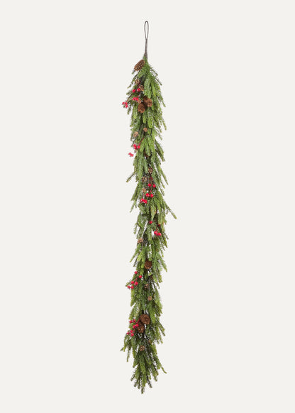 Artificial Norfolk Pine Garland with Red Berries 
