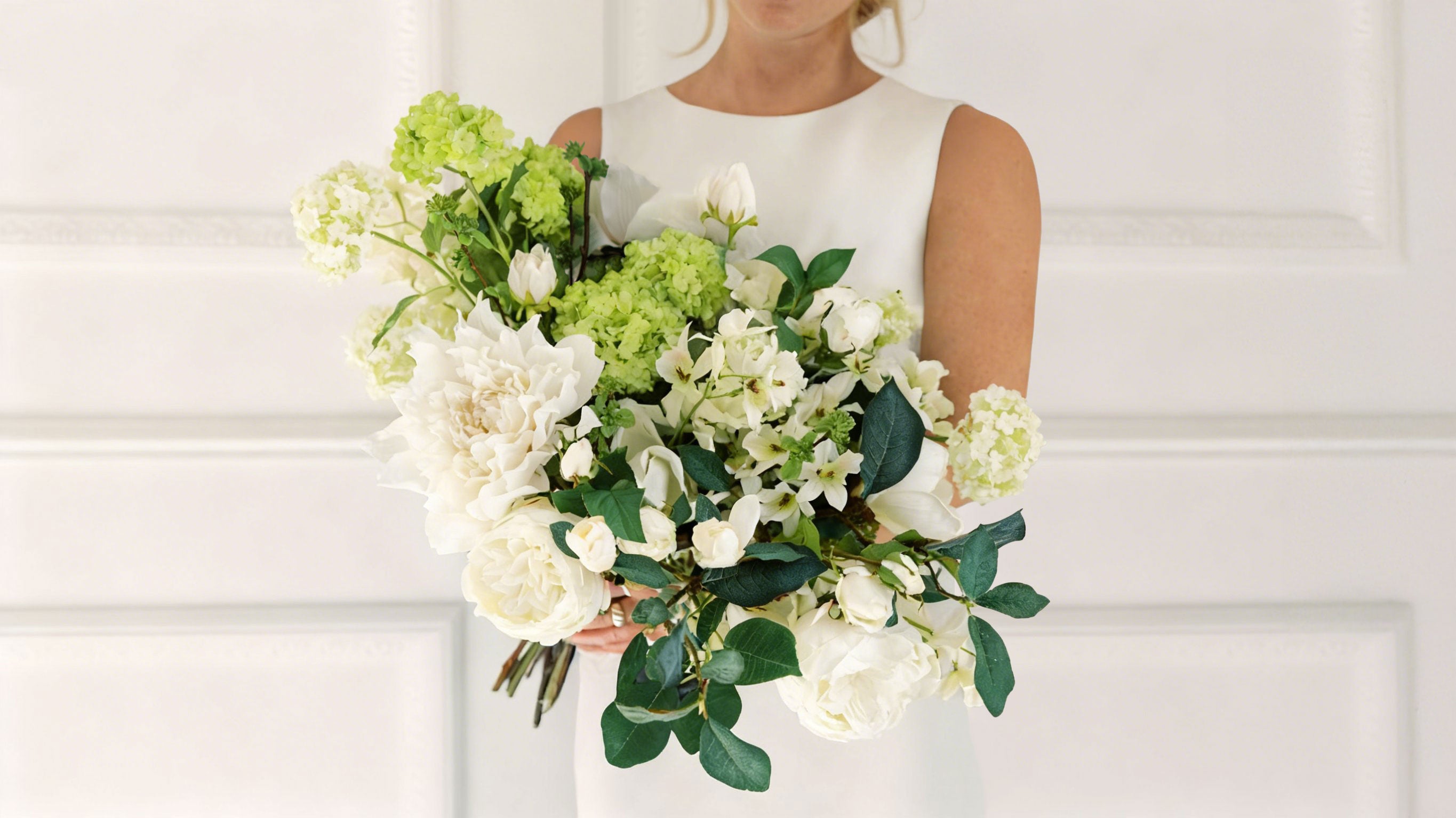 green and white silk flower bouquet