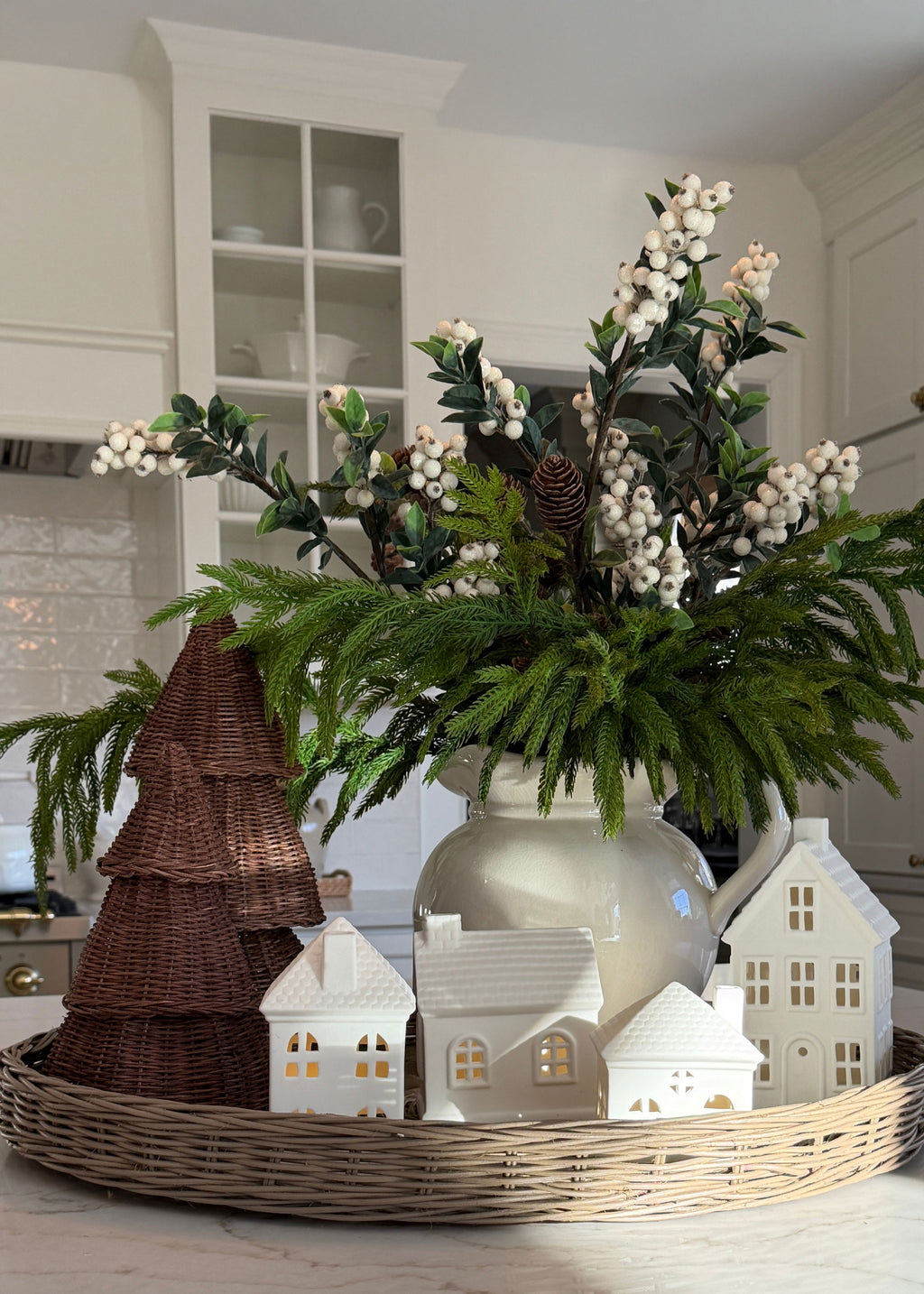 Norfolk and Artificial Berry Branch in Cream White 