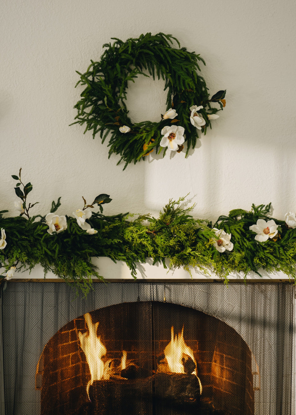 Magnolia & Afloral Norfolk Pine Holiday Mantel Design