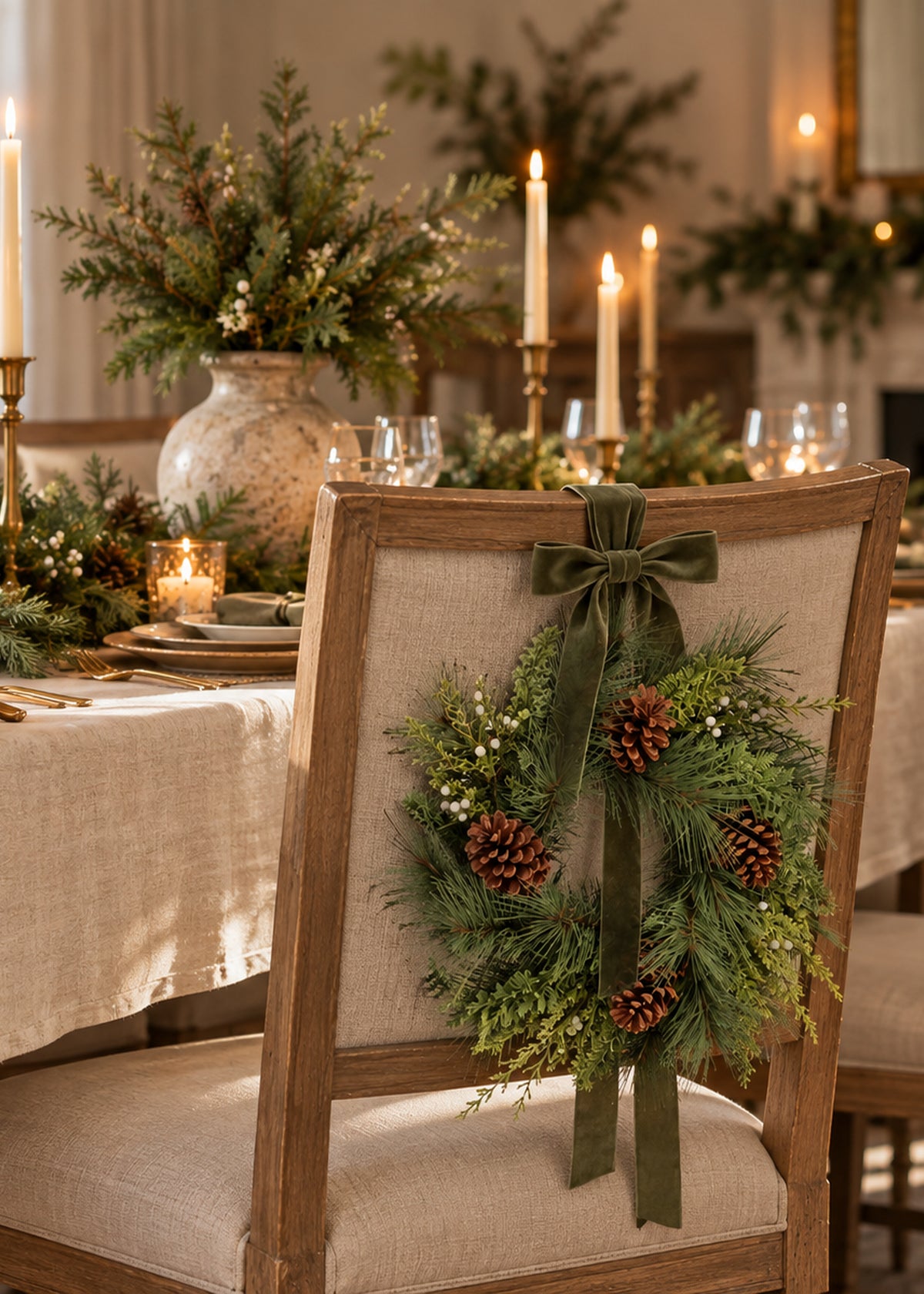 small holiday wreath on chair