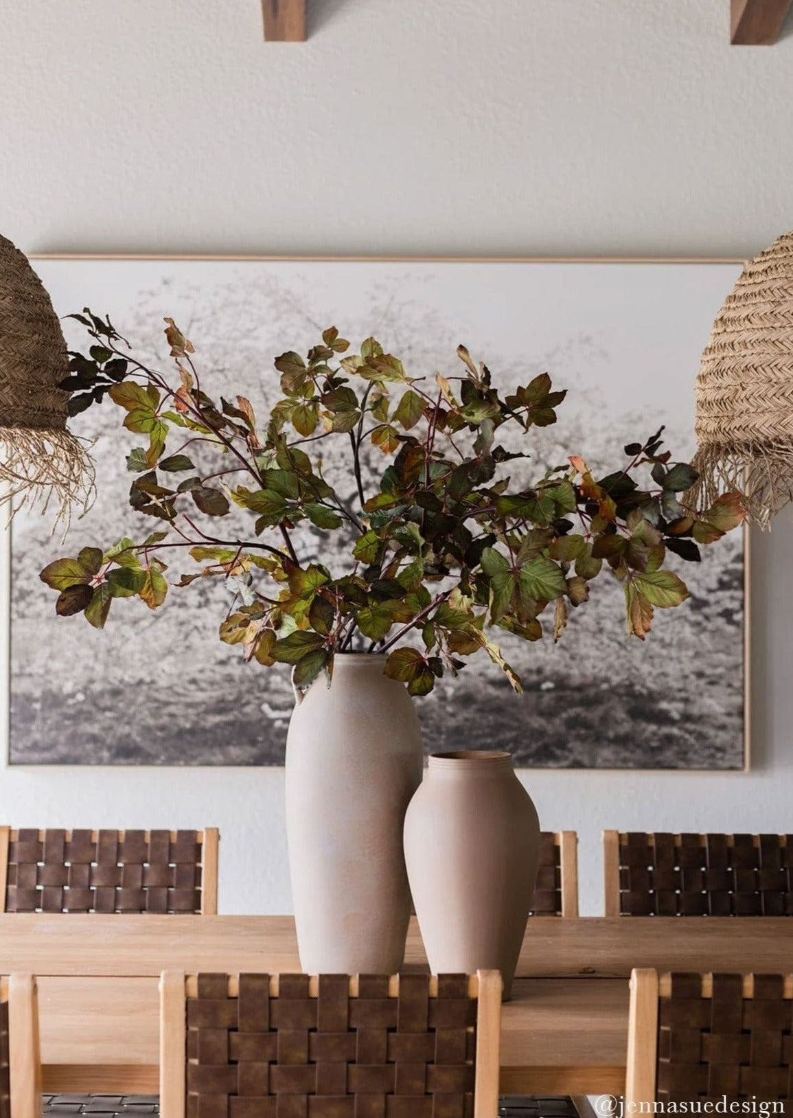 Afloral Artificial Fall Leaves Chestnut Branch in Tall Floor Vase