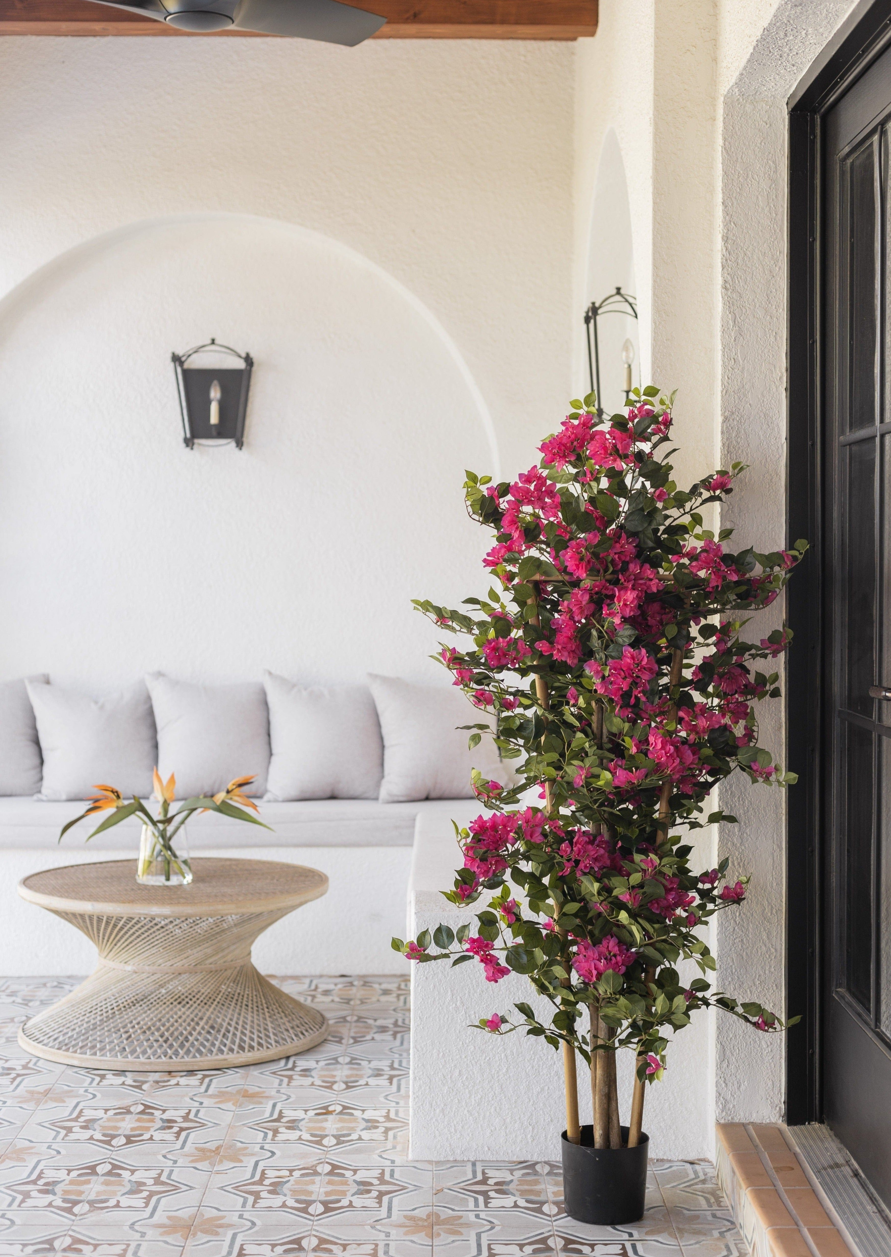 Fake Bougainvilla in a Pot with Trellis for Covered Patio