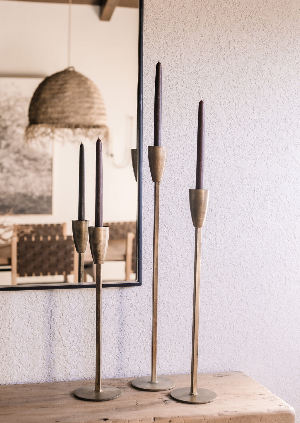 3 Gold Taper Candle Holders