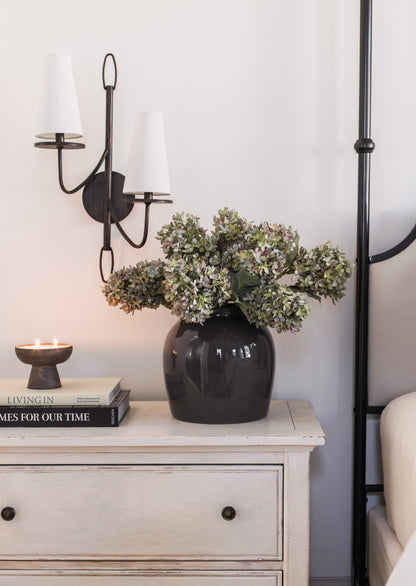 Glossy Smoked Taupe Jar Vase with Artificial Hydrangeas