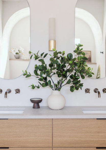 Faux Ficus Branches Arranged in Bathroom