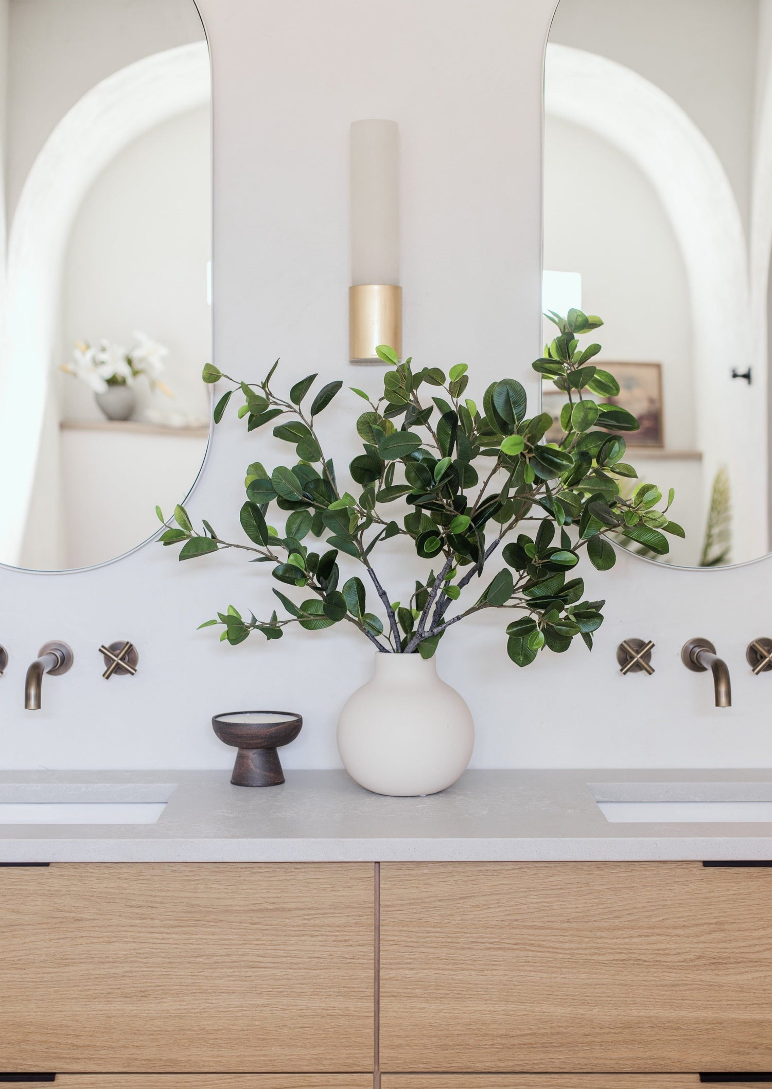 Creamy White Ceramic Vase with Fake Ficus Branches