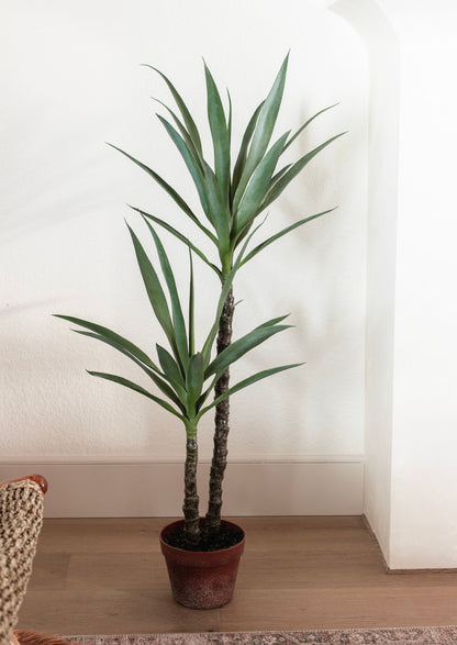 Luxury Faux Premade Potted Yucca Plant in Styled Living Room Space