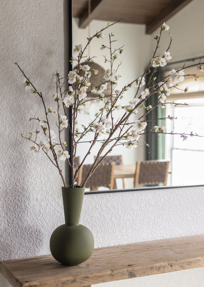 Olive Green Ceramic Vase Styled with Faux Blooming Quince Branches from afloral