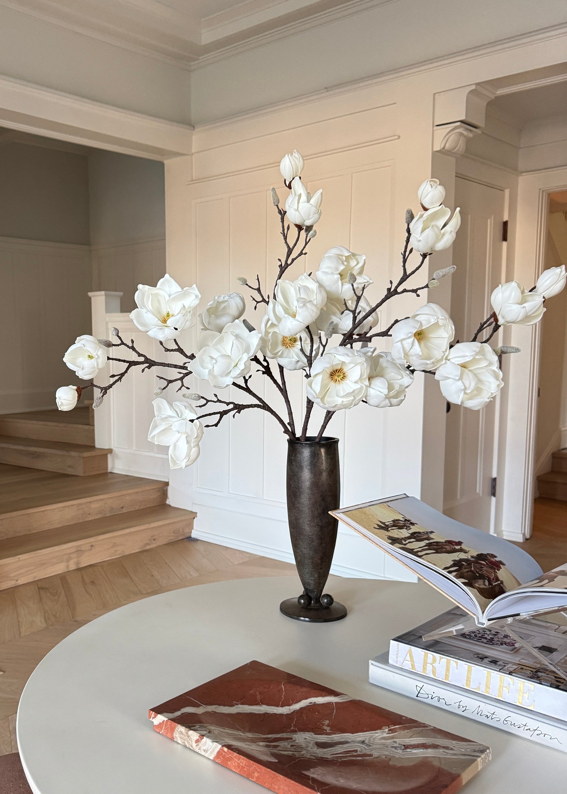 Artificial Magnolia Flower Branch in White - 39"