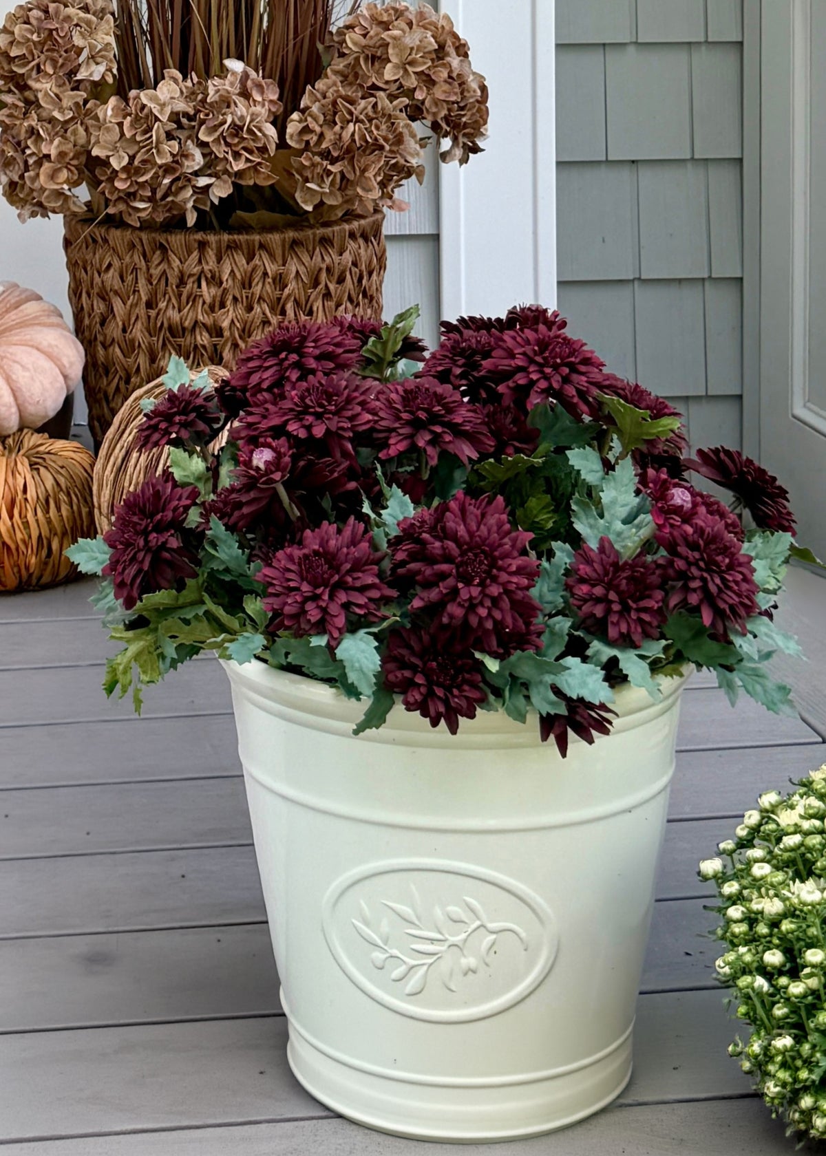 Potted Fake Fall Mums in Merlot 