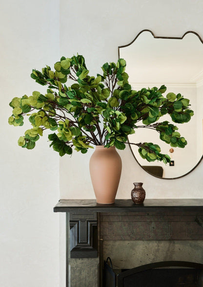 Faux Green Aspen Branches Styled in Medium Terra Cotta Vase