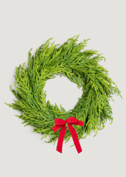 Real Touch Norfolk Wreath with Bow at Bottom