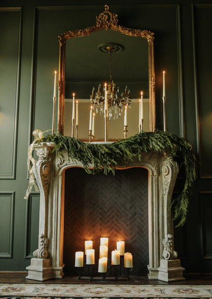 pine garlands on fireplace